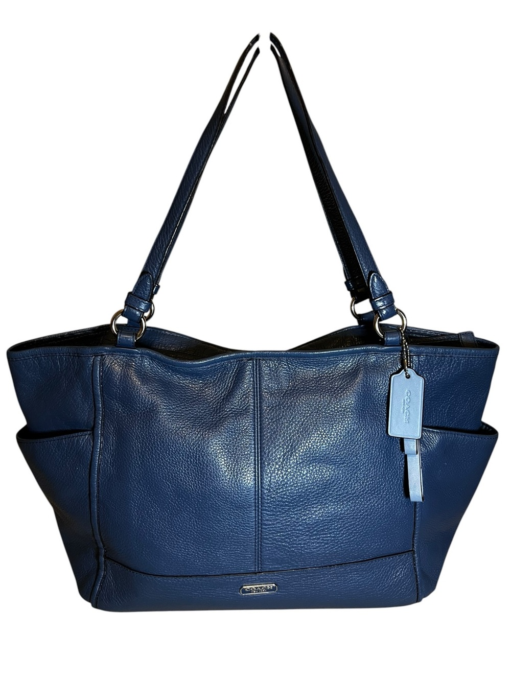 Coach Park Leather Carrie (F29898) Blue Pebbled Leather Shoulder Tote